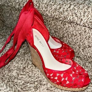 Nine West Red Lace-Up Wedges